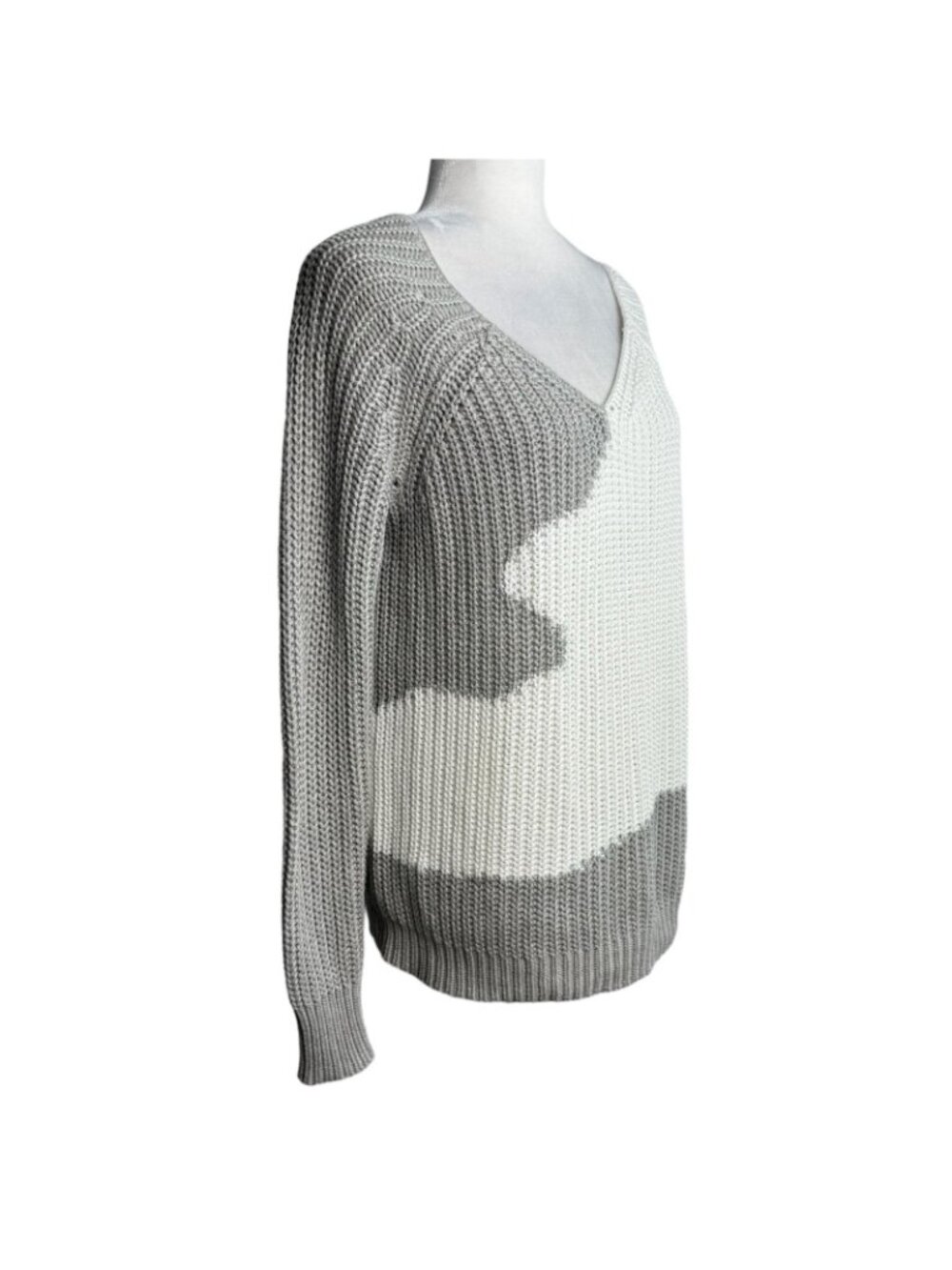 House of Harlow 1960 Adrienne Sweater XS Gray Ivory V Neck Chunky Knit - Picture 6 of 9